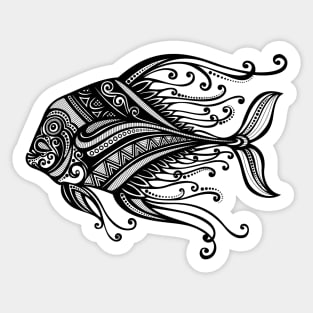 Black and White Print of Exotic Fish Sticker